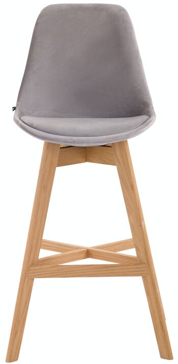 Tabouret de bar Cannes velours naturel Gris 56x48x112 Velours gris Bois 2