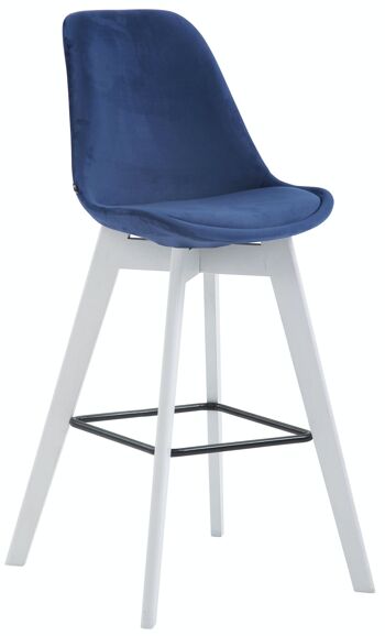 Tabouret de bar Metz velours blanc bleu 56x48x112 bois velours bleu 1