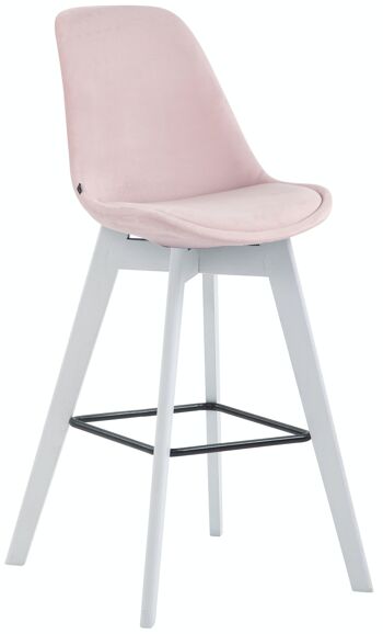 Tabouret de bar Metz velours blanc rose 56x48x112 bois velours rose 1