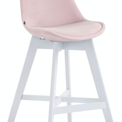 Tabouret de bar Cannes velours blanc rose 56x48x112 bois velours rose