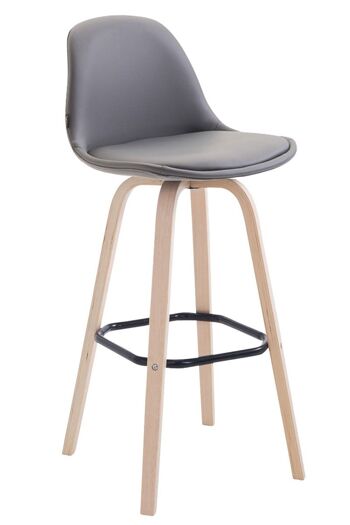 Tabouret de bar Avika Entièrement rembourré en cuir artificiel Natura Gris 44x44x95 Cuir artificiel gris Bois