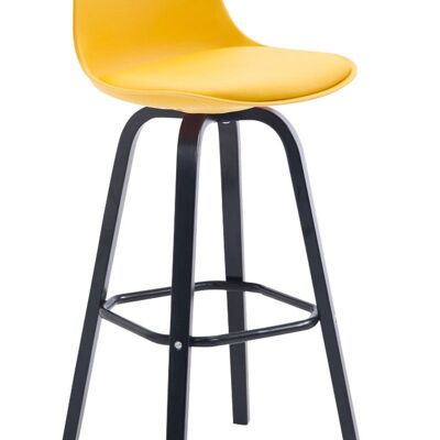 Tabouret de bar Avika simili cuir noir jaune 44x44x95 bois plastique jaune