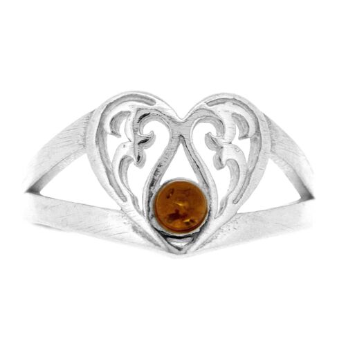 Burning Love Heart Amber Ring in a Size N and Presentation Box