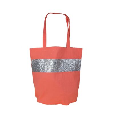 Sac shopping orange en coton et paillettes