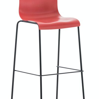 Tabouret de bar Hoover 4 pieds cadre noir rouge 48x43x100 métal plastique rouge