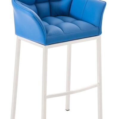 Tabouret de bar Damaso avec structure à 4 pieds blanc bleu 48x64x110 cuir artificiel bleu métal