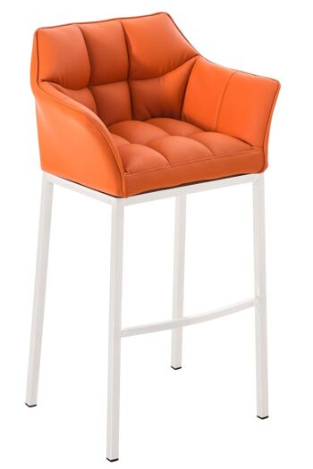 Tabouret de bar Damaso avec structure à 4 pieds blanc orange 48x64x110 cuir artificiel orange métal