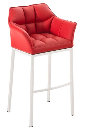 Tabouret de bar Damaso avec structure à 4 pieds blanc rouge 48x64x110 cuir artificiel rouge métal