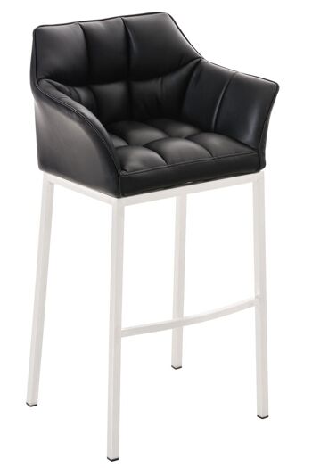 Tabouret de bar Damaso avec structure à 4 pieds blanc noir 48x64x110 cuir artificiel noir métal