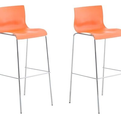 Set van 2 barkrukken Hoover kunststof 4-poots onderstel chroom oranje 48x43x100 oranje plastic metaal