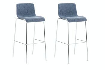 Lot de 2 tabourets de bar Hoover tissu 4 pieds piètement bleu chrome 48x43x100 bleu Matière métal 1