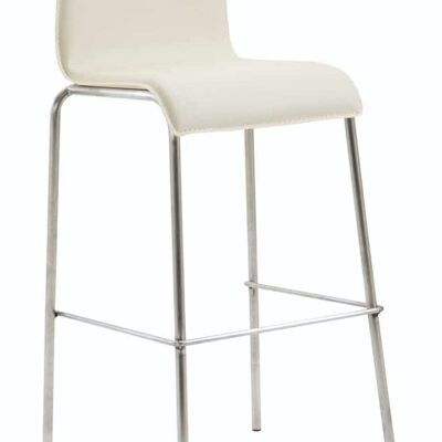 Taburete de bar Gift cuero artificial redondo plano acero inoxidable crema 45x43x101 polipiel crema metal