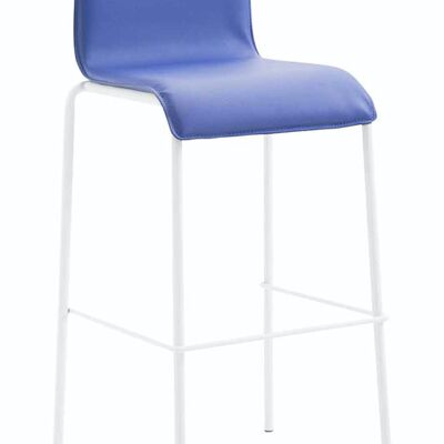 Tabouret de bar Kado simili cuir rond plat blanc bleu 45x43x101 simili cuir bleu métal