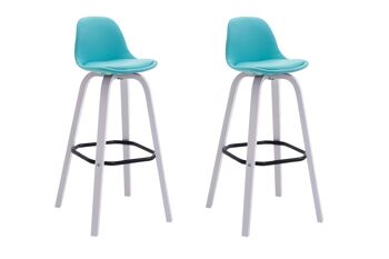 Lot de 2 tabourets de bar Avika simili cuir blanc bleu 44x44x95 simili cuir bleu Bois 3