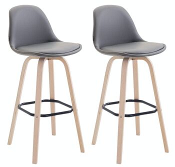 Lot de 2 tabourets de bar Avika simili cuir naturel Gris 44x44x95 Simili cuir gris Bois 3