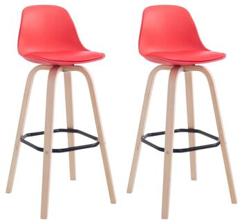 Lot de 2 tabourets de bar Avika plastique rouge naturel 44x44x95 bois plastique rouge 3