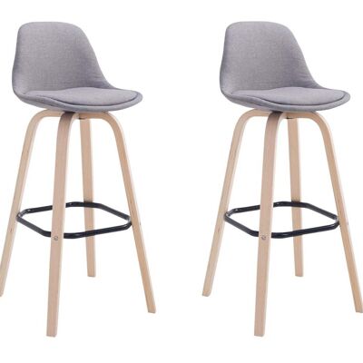 Lot de 2 tabourets de bar Avika tissu naturel Gris 44x44x95 Gris Matière Bois