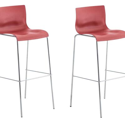 Juego de 2 taburetes de bar Hoover plástico estructura 4 patas cromo rojo 48x43x100 plástico rojo metal