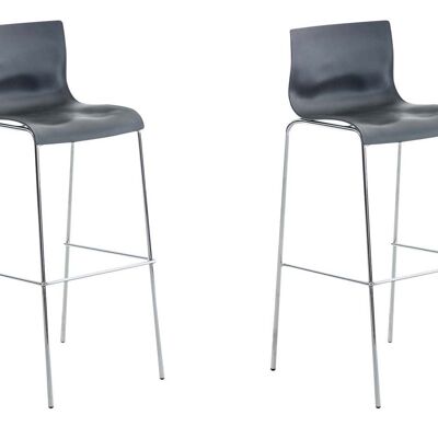 Lot de 2 tabourets de bar Hoover plastique piétement 4 pieds chrome Gris 48x43x100 Métal plastique gris