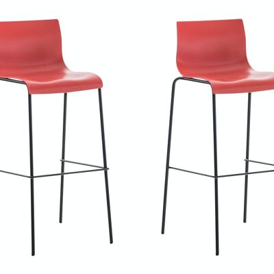 Set di 2 sgabelli da bar Hoover plastica telaio 4 gambe nero rosso 48x43x100 rosso plastica metallo