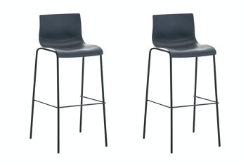 Lot de 2 tabourets de bar Hoover plastique 4 pieds noir Gris 48x43x100 Métal plastique gris 1