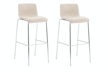 Lot de 2 tabourets de bar Hoover tissu 4 pieds structure chrome crème 48x43x100 crème Matière métal 1