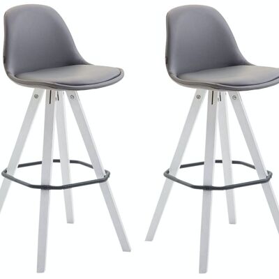 Lot de 2 tabourets de bar Franklin, entièrement recouverts de simili cuir Square, blanc Gris 44x38x95 Similicuir gris Bois