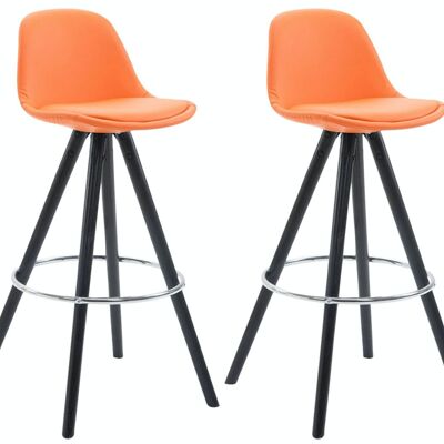 2er-Set Barhocker Franklin vollgepolstert Kunstleder rund schwarz (Eiche) orange 44x38x95 orange Kunstleder Holz