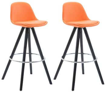 Lot de 2 tabourets de bar Franklin entièrement rembourrés simili cuir rond noir (chêne) orange 44x38x95 simili cuir orange Bois