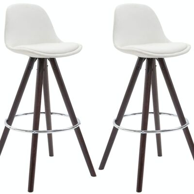 Set of 2 Franklin bar stools fully upholstered imitation leather round cappuccino (oak) white 44x38x95 white leatherette Wood