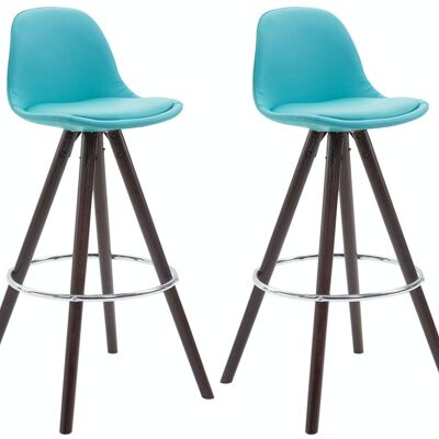Set of 2 bar stools Franklin fully upholstered imitation leather round cappuccino (oak) blue 44x38x95 blue leatherette Wood