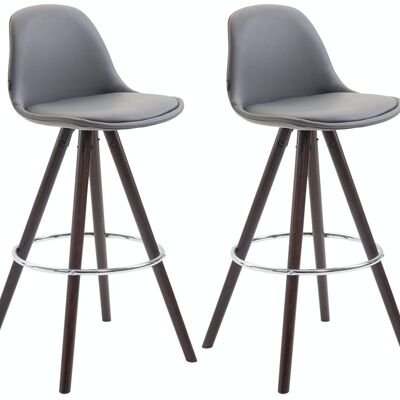 Set of 2 Franklin bar stools fully upholstered imitation leather round cappuccino (oak) Gray 44x38x95 Gray leatherette Wood