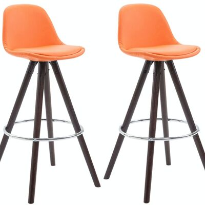 Set of 2 bar stools Franklin fully upholstered imitation leather round cappuccino (oak) orange 44x38x95 orange leatherette Wood