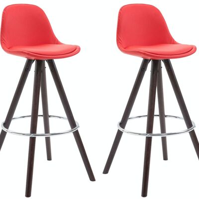 Set of 2 Franklin bar stools fully upholstered imitation leather round cappuccino (oak) red 44x38x95 red leatherette Wood