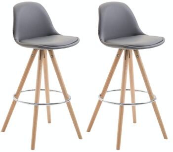 Lot de 2 tabourets de bar Franklin entièrement rembourrés simili cuir rond natura (chêne) Gris 44x38x95 Simili cuir gris Bois