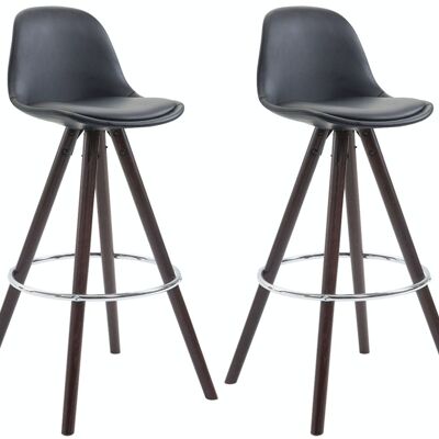 Set of 2 Franklin bar stools fully upholstered imitation leather round cappuccino (oak) black 44x38x95 black leatherette Wood
