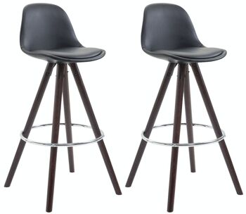 Lot de 2 tabourets de bar Franklin entièrement rembourrés simili cuir rond cappuccino (chêne) noir 44x38x95 simili cuir noir Bois