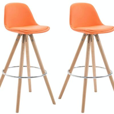Set of 2 Franklin bar stools fully upholstered imitation leather round natura (oak) orange 44x38x95 orange imitation leather Wood