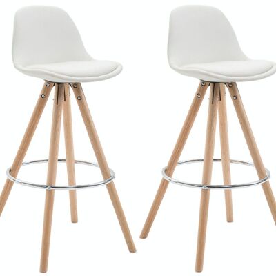 Set of 2 Franklin bar stools fully upholstered imitation leather round natura (oak) white 44x38x95 white imitation leather Wood