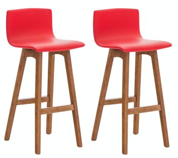 Lot de 2 tabourets de bar Taunus simili cuir noyer rouge 40x40x93 simili cuir rouge Bois 5