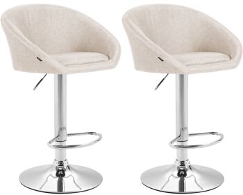 Lot de 2 tabourets de bar Miami V2 tissu chrome crème 51x55x86 crème Matière Métal chromé 1