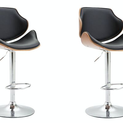 Set of 2 bar stools Belem imitation leather walnut walnut/black 50x52x115 walnut/black leatherette Chromed metal