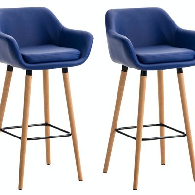 Set of 2 bar stools Grant imitation leather blue 46x55x99 blue imitation leather Wood