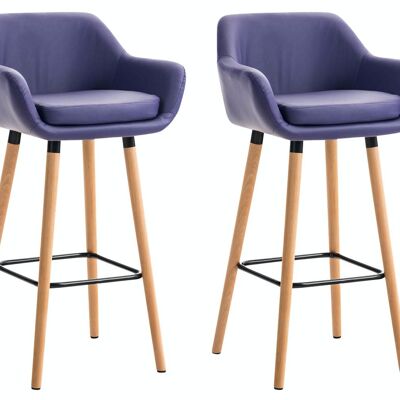 Set of 2 bar stools Grant imitation leather purple 46x55x99 purple imitation leather Wood