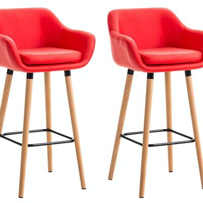 Set of 2 bar stools Grant imitation leather red 46x55x99 red imitation leather Wood