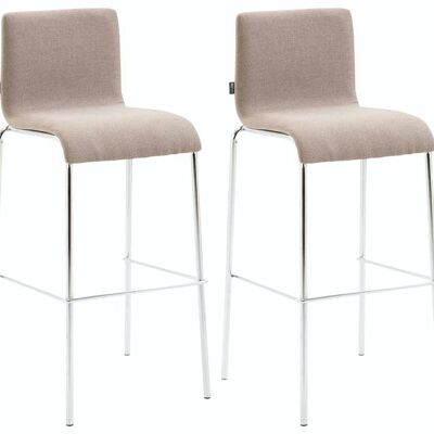 Set of 2 bar stools Kado fabric round flat chrome taupe 45x43x101 taupe Material metal