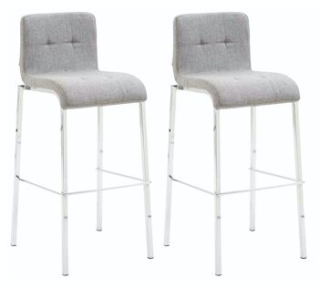 Lot de 2 tabourets de bar Kado tissu carré plat chrome gris clair 45x43x101 gris clair Matière métal 4