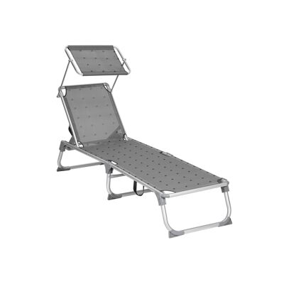 Tuinligstoel met zonnekap grijs 55 x 193 x 31 cm (L x B x H)