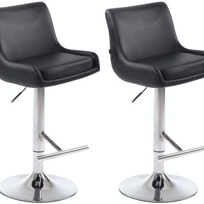 Set of 2 bar stools Club imitation leather chrome black 50x43x90 black leatherette metal