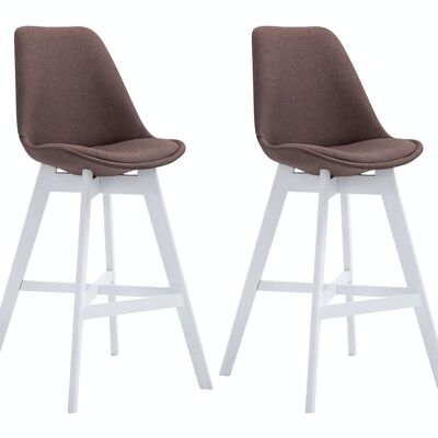 Set of 2 bar stools Cannes fabric white brown 56x48x112 brown Material Wood
